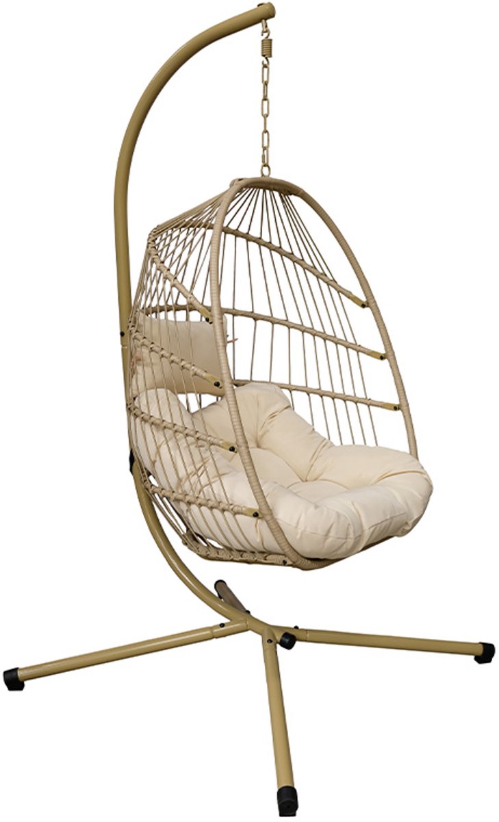 Buitenkado Hangstoel Egg Chair – Beige – Opvouwbaar – Incl. Kussens