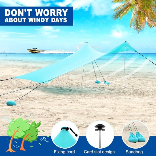 Strandtent, draagbare strandtent voor 1 3/3 4/5 6 personen, strandtent met uv bescherming 50 , met geavanceerde veranda, met ritssluiting, voor picknick, strand, tuin, vissen, M, 3 4 personen, blauw