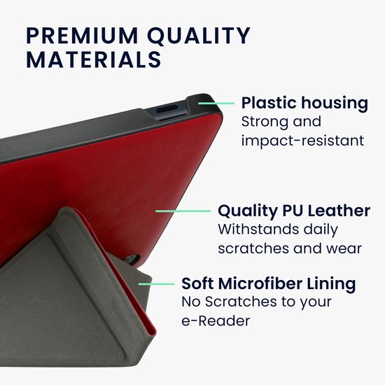 kwmobile e-reader hoesje geschikt voor Kobo Libra 2 hoes - Ereader flip case met standaard - E reader cover van kunstleer - In rood van Merkloos — afbeelding 3