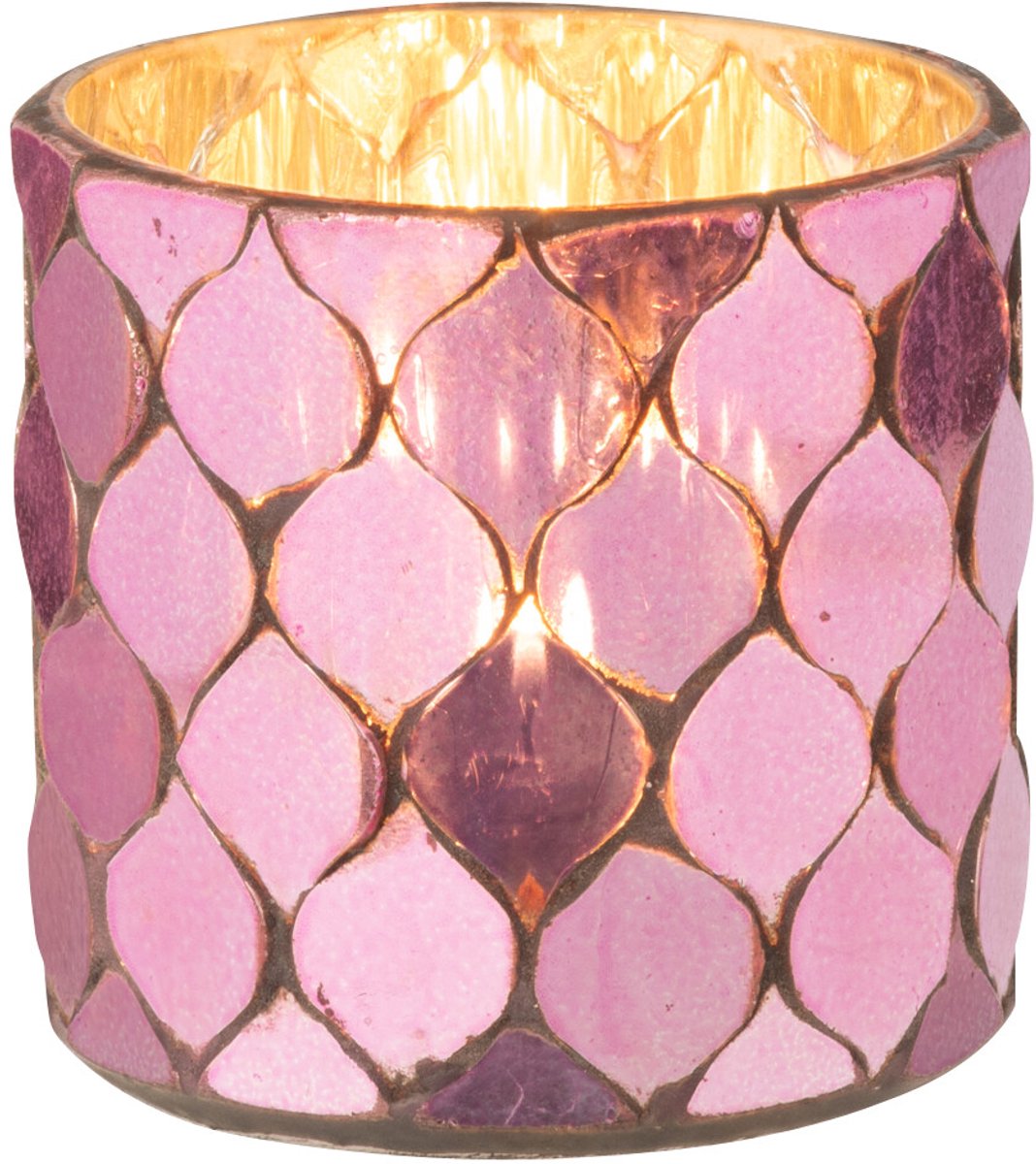 J-Line theelichthouder Cilidner Mozaïek - glas - fuchsia Roze