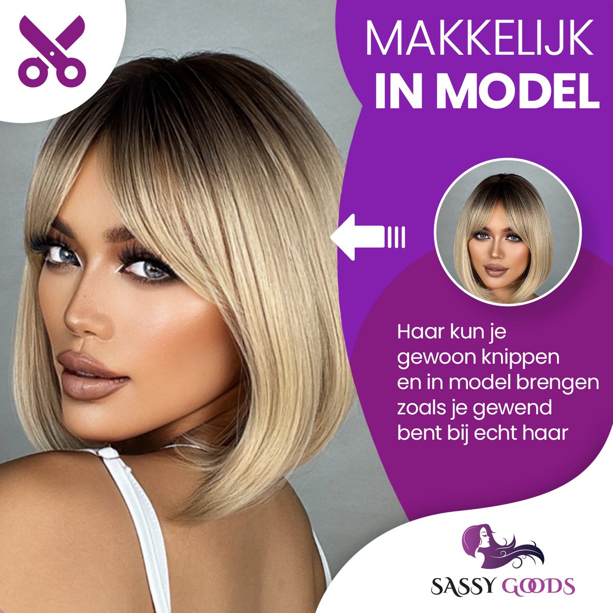 SassyGoods Blonde Pruik Blond Bob - Pruiken Dames Kort Haar - Wig - Haarwerk - Wasbaar - 30 cm — afbeelding 7
