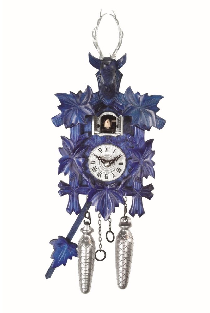 Engstler 522/5_QMblue - Koekoeksklok - Kwarts - Notenhout - met muziek - 30 cm Blauw