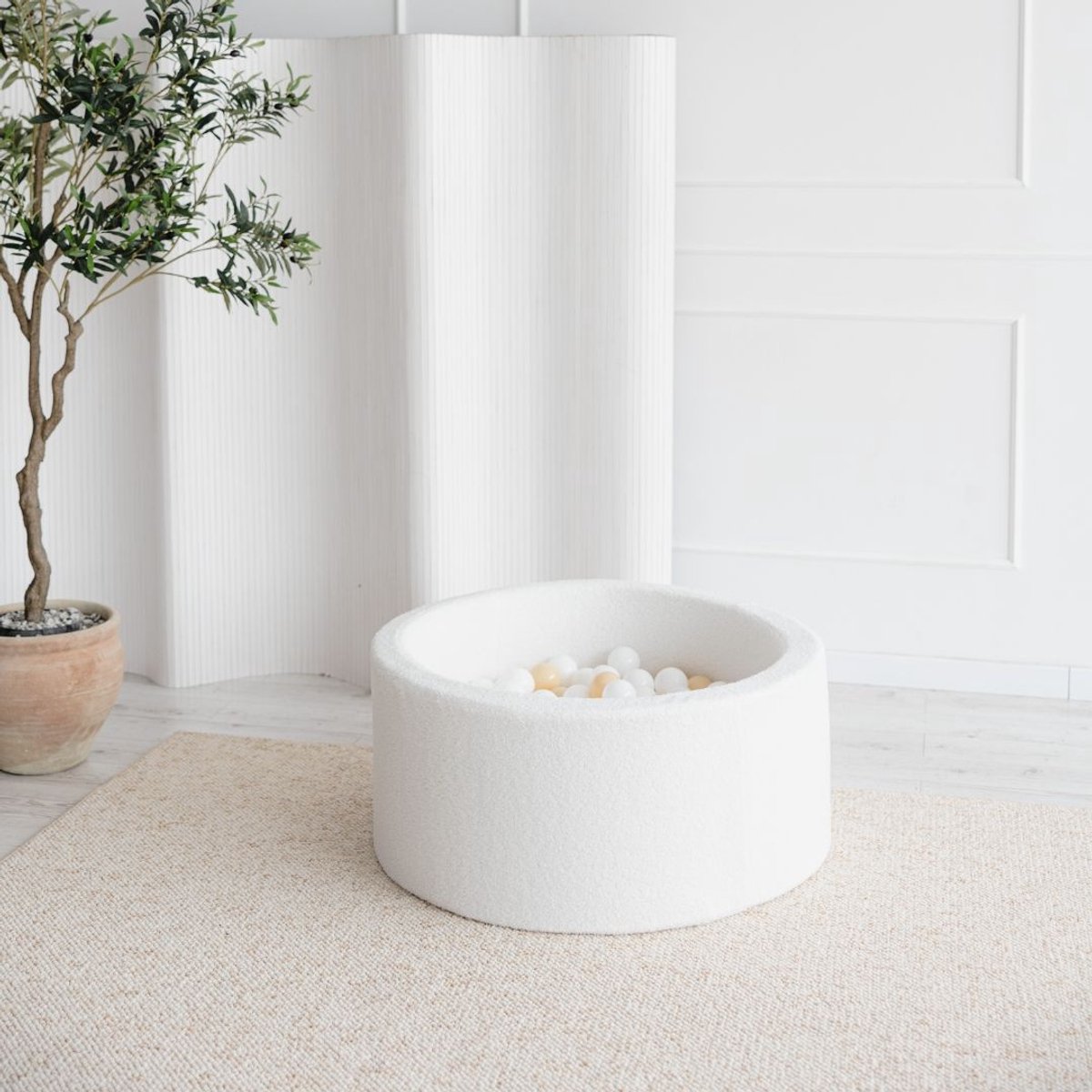 Ballenbad - Bouclé - 90x40cm - Wit met 200 ballen: 1.wit en 21.beige