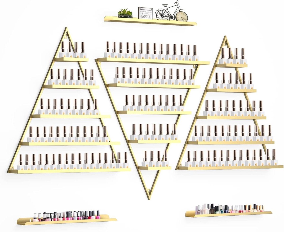 Zeynomax - Nagellak Wandrek Organizer - 5 Lagen - Gouden Displayrek - Cosmetische Vitrines - Lippenstift Parfum Wandplank - Etherische Olie Organisatoren - Thuis Spa en Nagelsalon - Winkel Opbergoplossing voor Cosmetica - Praktisch en Stijlvol Design