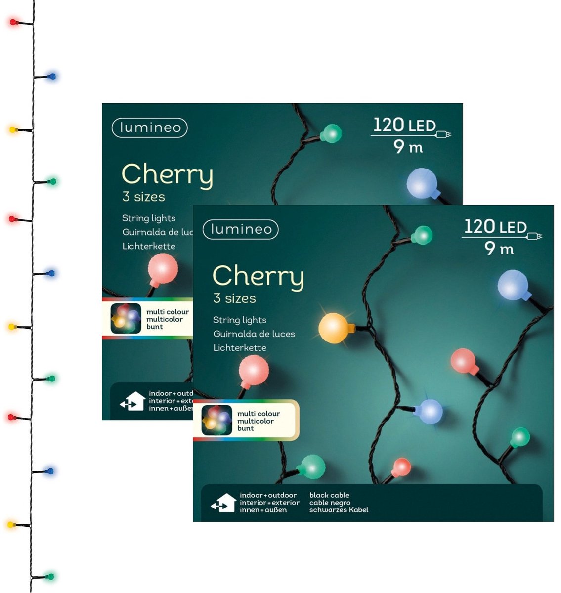 Lumineo feestverlichting - 2x - gekleurd - 120 led lampjes - 9 meter - twinkle - lichtsnoeren - Buiten verlichting - kerstverlichting