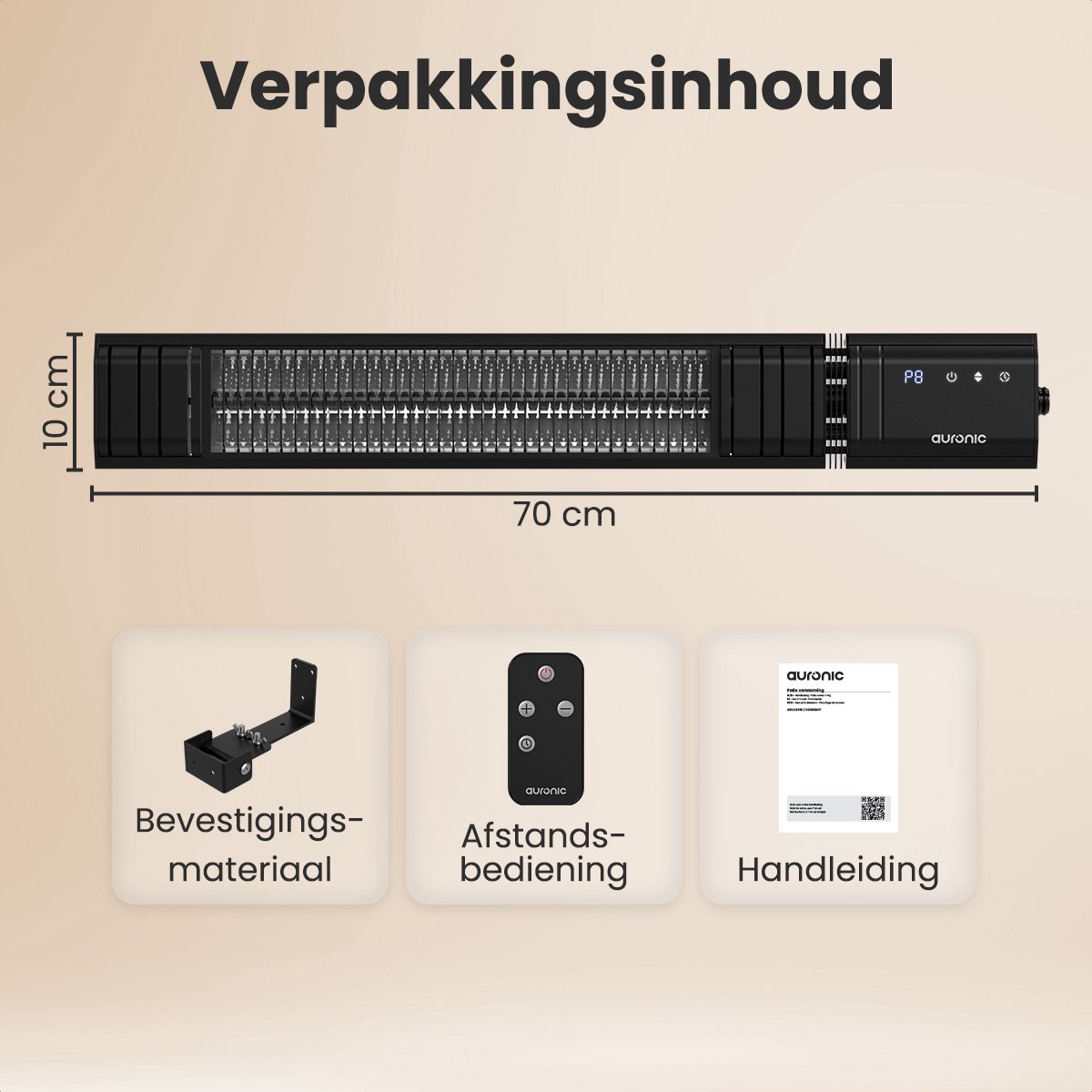 Auronic Terrasverwarmer - Infrarood Verwarming - Touch Display - 10m2 - IP65 - Elektrische Heater - 2000W - Afstandsbediening - 9 Standen - Zwart – foto 7