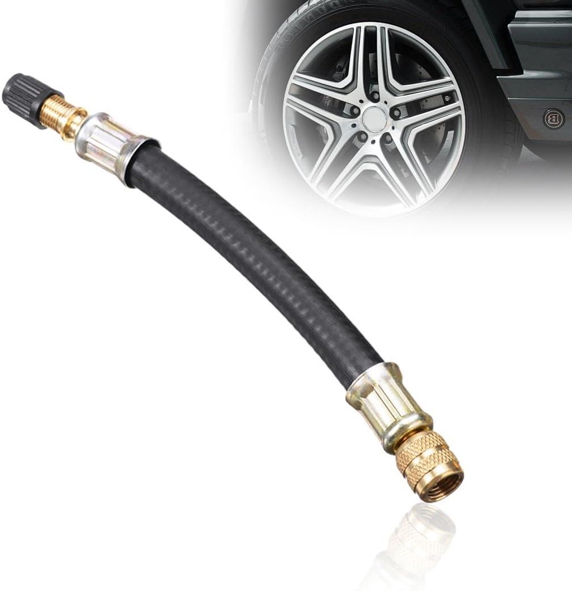 Allecto Plus - Universele Verlengingen voor Bandenventiel Adapter met Kap en Hoekventiel - Auto Motorfiets Fiets - 100 mm