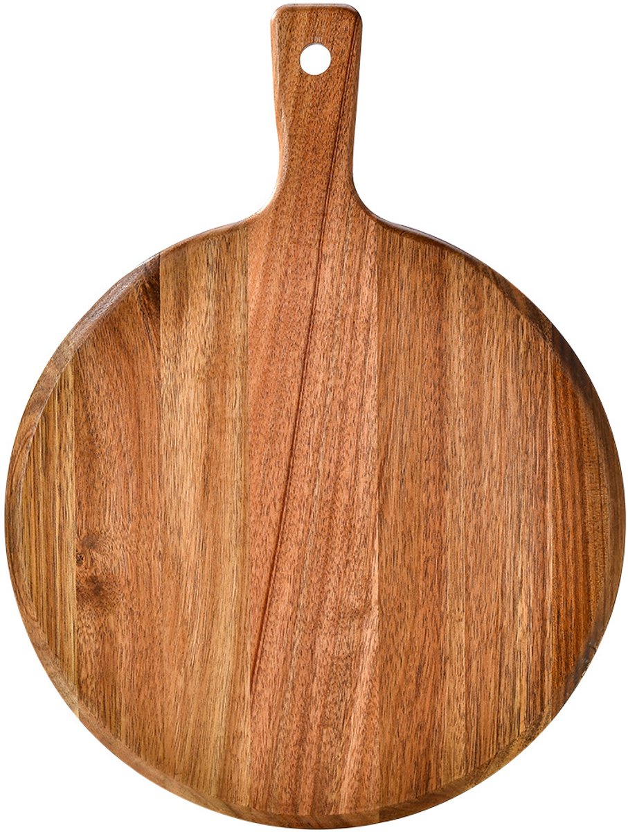 Charcuterieplanken van acaciahout, ronde pizzaplank van 30 cm met handvat, snijplank, kaasplank, houten snijplank, pizzaschep, fruitplank, bakplaat voor brood, groenten, camper, kamperen