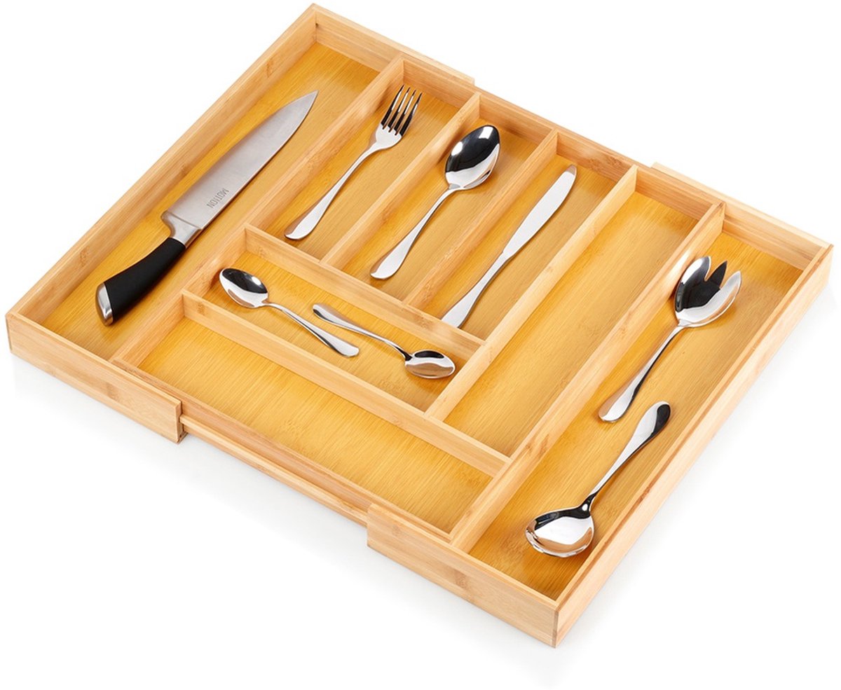 Bestekbak Uitschuifbaar Bamboe 35,5-54,5x45,5 cm - Bestekhouder - Bestekcassette - Besteklade