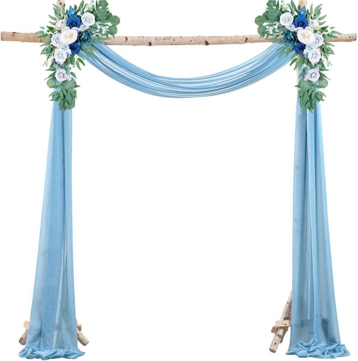 Chiffon sluier, wandhangend bruiloftsgordijn, met linten, gedrapeerde chiffonstof voor ceremoniedecoratie, achtergrond, feestgordijn van gaas - blauw - 75*1000cm