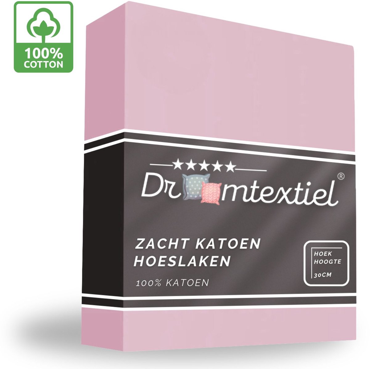 Droomtextiel Zacht Katoenen Hoeslaken Roze 140x200 cm - Hoge Hoek - Perfecte Pasvorm - Heerlijk Zacht