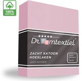 Droomtextiel Zacht Katoenen Hoeslaken Roze 140x200 cm - Hoge Hoek - Perfecte Pasvorm - Heerlijk Zacht