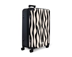 NoBoringSuitcases.com NoBoringSuitcases.com® - Koffer groot - Reiskoffer lichtgewicht - Beige met zwart golvende lijnen - Rolkoffer met 4 wielen - Grote trolley XL - 98 liter bagage