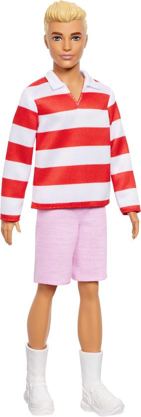 Foto: Barbie fashionistas ken pop blond haar en rood wit gestreepte polo