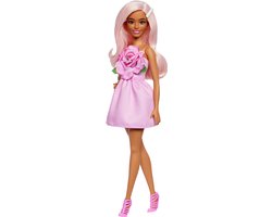 Barbie Pop - Schouderloos roze jurkje - Pop met roze haar - Modepop