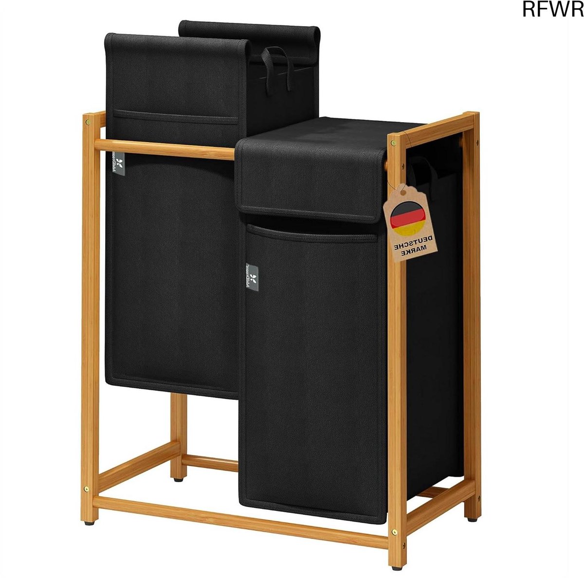 RFWR® Bamboe Wasmand met 2 Vakken en Afneembare Waszak - 100 Liter