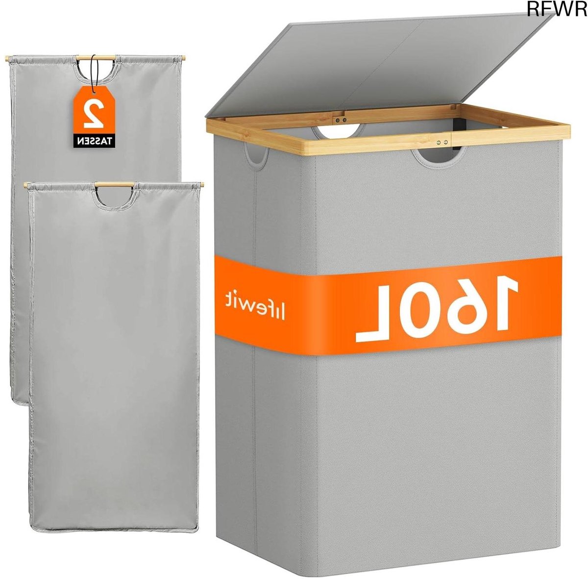RFWR® Opvouwbare Wasmand met Deksel en 2 Vakken – Functionele Wasbox voor Kleding en Beddengoed