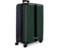 NoBoringSuitcases.com NoBoringSuitcases.com® - Koffer groot - Reiskoffer lichtgewicht - Groene carbonstructuur met zwarte middenstreep - Rolkoffer met 4 wielen - 98 liter bagage