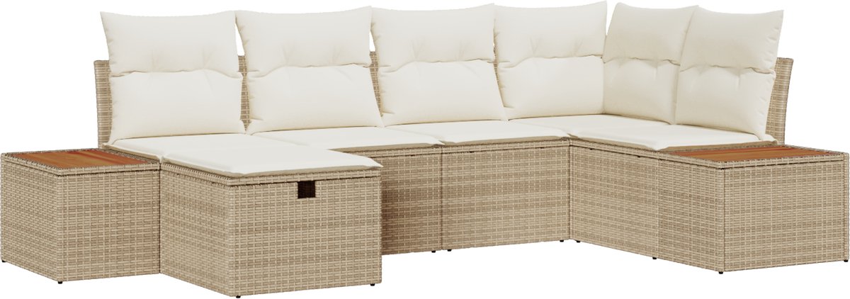 vidaXL - Tuinbank - Set - met - kussen - 6 - pcs - Beige - Poly - rattan