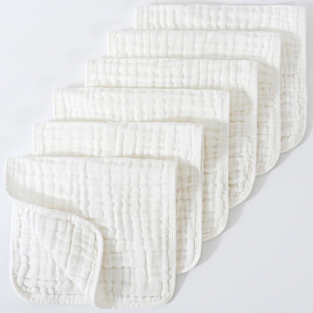 Muslin boerendoeken 20" x 10", verpakking van 6 - Groot, 6-laags, ultra-absorberend, katoen voor babykwijl en rommel - Zachte, veilige en zachte babyboerendoeken voor jongens en meisjes - Wit