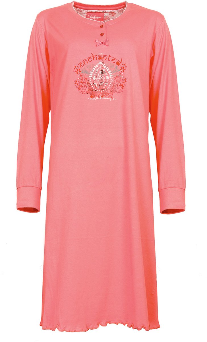 Tenderness Dames Nachthemd - Polo Sluiting - Oranje/Roze