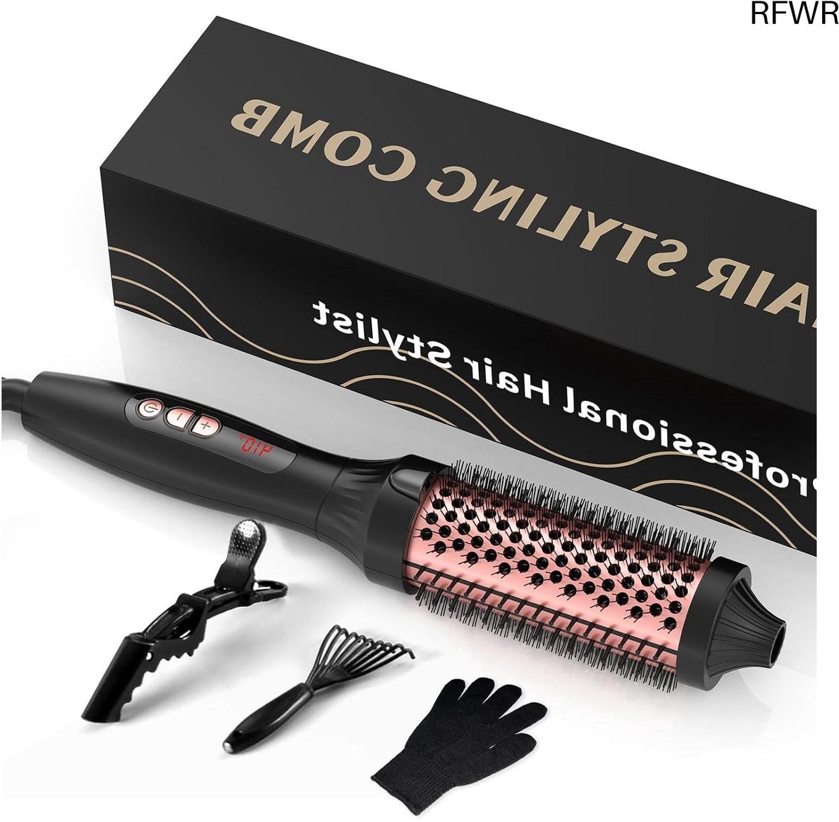 RFWR® Ronde Verwarmingsborstel 3-in-1 met LCD Temperatuurinstelling voor Stijl en Volume