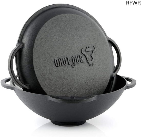 BBQ-Toro Gietijzeren kazan met deksel, 6,9 liter, traditionele gietijzeren kookpan, Kazan met platte bodem, voorgekookte wok, braadpan voor koken, stoven, braden, frituren BBQ-Toro Gietijzeren kazan met deksel, 6,9 liter, traditionele gietijzeren kookpan, Kazan met platte bodem, voorgekookte wok, braadpan voor koken, stoven, braden, frituren