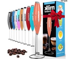 RFWR® Handmatige Melkopschuimer - Elektrische Melkopschuimer voor Thaise Latte en Cappuccino, 19000 tpm, Mini-drankmixer met Roestvrijstalen Standaard