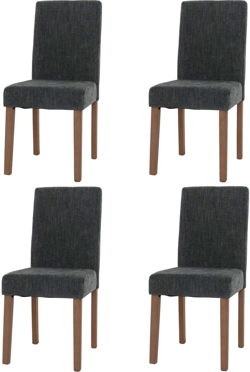 Set van 4 eetkamerstoelen Littau, keukenstoel met hoge rugleuning, stof/textiel chenille hout ~ donkergrijs, naturelkleurige poten