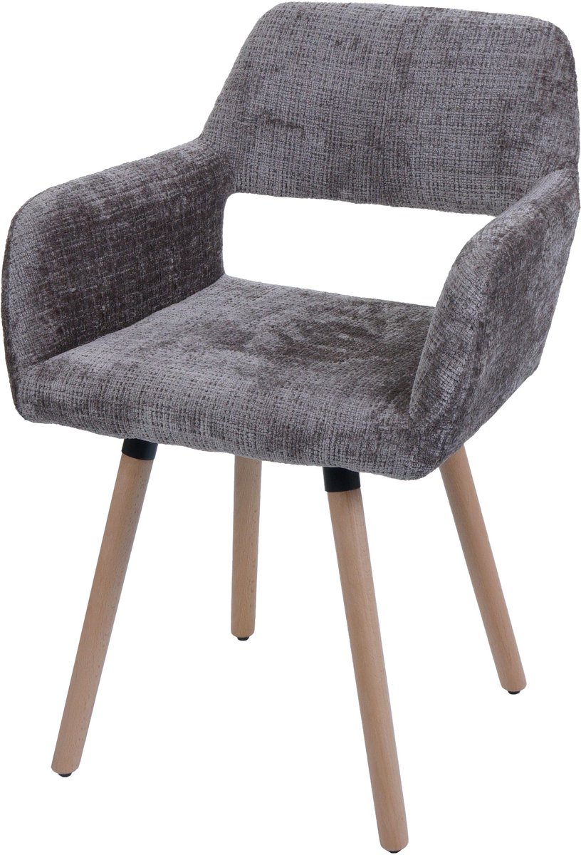 Eetkamerstoel MCW-A50 II, stoel, keukenstoel, gestoffeerde stoel, hout, stof/textiel, chenille (465 g/m²) MVG ~ bruin