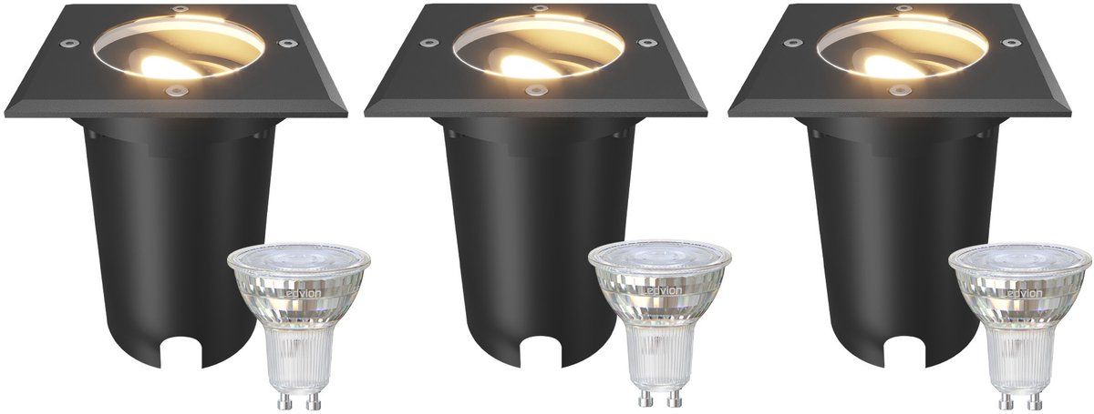 Ledvion Set van 3 LED Grondspot Buiten IP67 3W 230V 345Lm 2700K GU10 wit