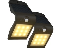 FlinQ Geisha 2-PACK - Solar Wandlamp Buiten - Buitenlamp op Zonne Energie met Bewegingssensor - LED Tuinverlichting met Dag en Nacht Sensor - Zwart