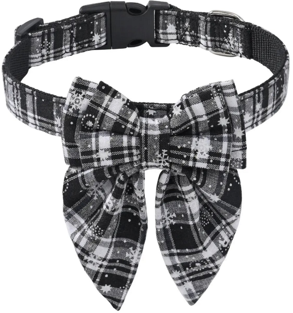 Kerst Hondenhalsband met grote strik zwart/wit - Maat M