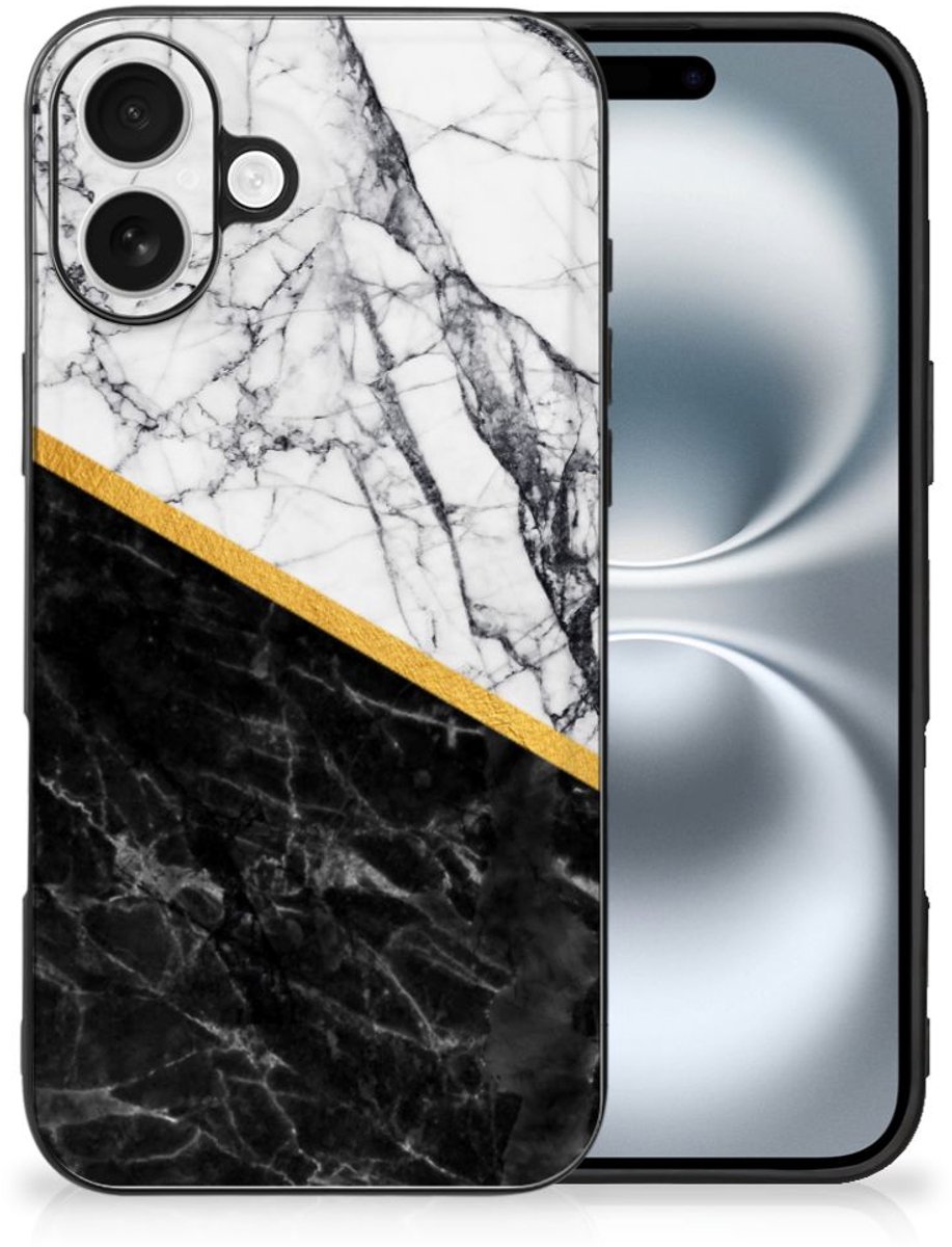 iPhone 16 Marmeren Print Telefoonhoesje Marmer Wit Zwart - Origineel Cadeau Man