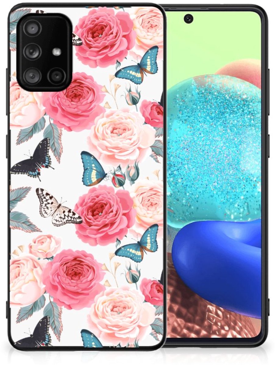 Back Cover voor Samsung Galaxy A71 Bloemen Hoesje Butterfly Roses