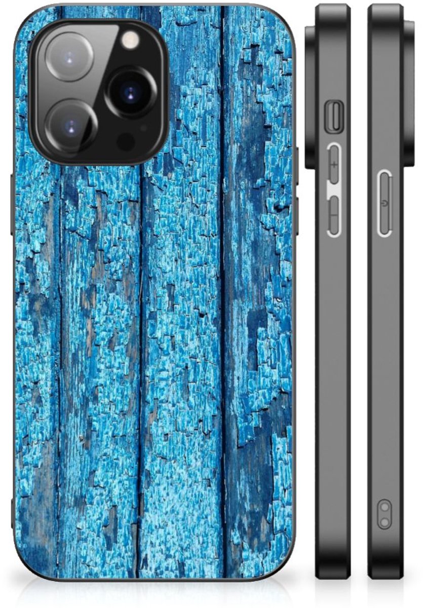 iPhone 14 Pro Max Houten Print Telefoonhoesje Wood Blue
