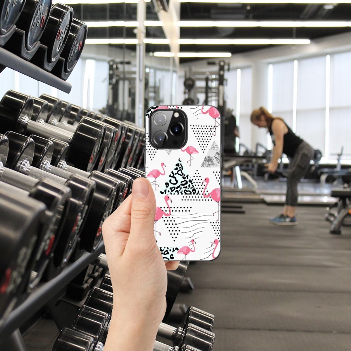 iPhone 14 Pro Max Dierenprint Telefoonhoesje Flamingo Triangle