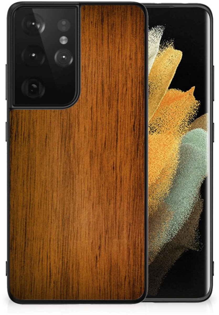 Samsung Galaxy S21 Ultra Houten Print Telefoonhoesje Donker Hout