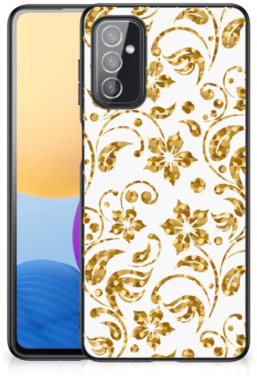 Samsung Galaxy M52 Bloemen Hoesje Gouden Bloemen