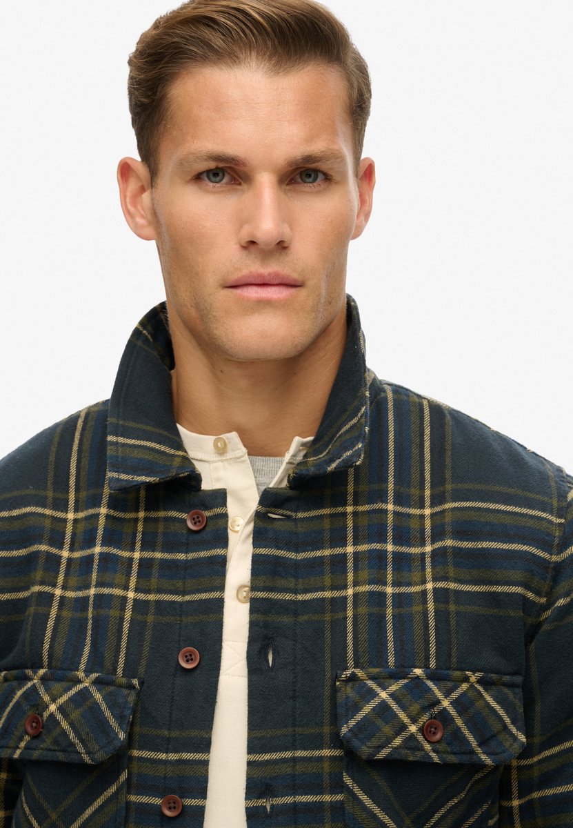 Superdry Overhemd Surplus Check Quilt Overshirt M4010902a Check Mannen Blauw