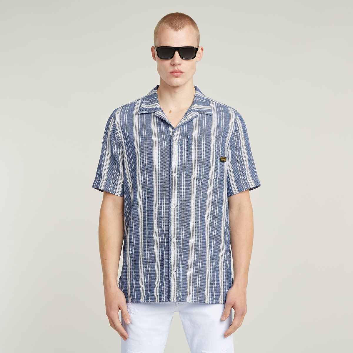 G-Star One Pkt Regular Shirt ss Heren Shirts Blauw