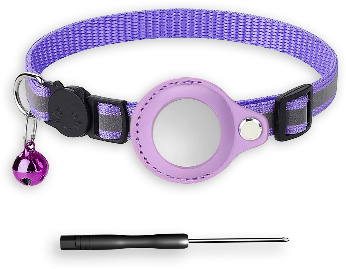 BTH Halsband Kat - Kattenhalsband Paars 18–32 cm - Geschikt Voor Apple Airtag - Kattenbandje - Veiligheidssluiting