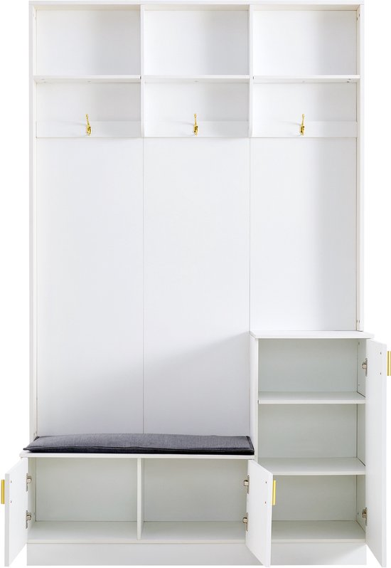 Ensemble de garde-robe Sweiko - Avec banc + étagère à chaussures - 3 crochets - 3 étagères - Wit