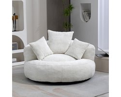 Pugsdrly Lazy bank Duurzaam Comfortabel Ligstoel met hoge rugleuning Poef met drie kussens voor volwassenen en kinderen, voor binnen en buiten, eenvoudige fauteuil voor in de slaapkamer, kantoor (beige chenille)
