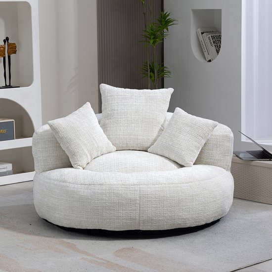 Pugsdrly Lazy bank Duurzaam Comfortabel Ligstoel met hoge rugleuning Poef met drie kussens voor volwassenen en kinderen, voor binnen en buiten, eenvoudige fauteuil voor in de slaapkamer, kantoor (beige chenille)