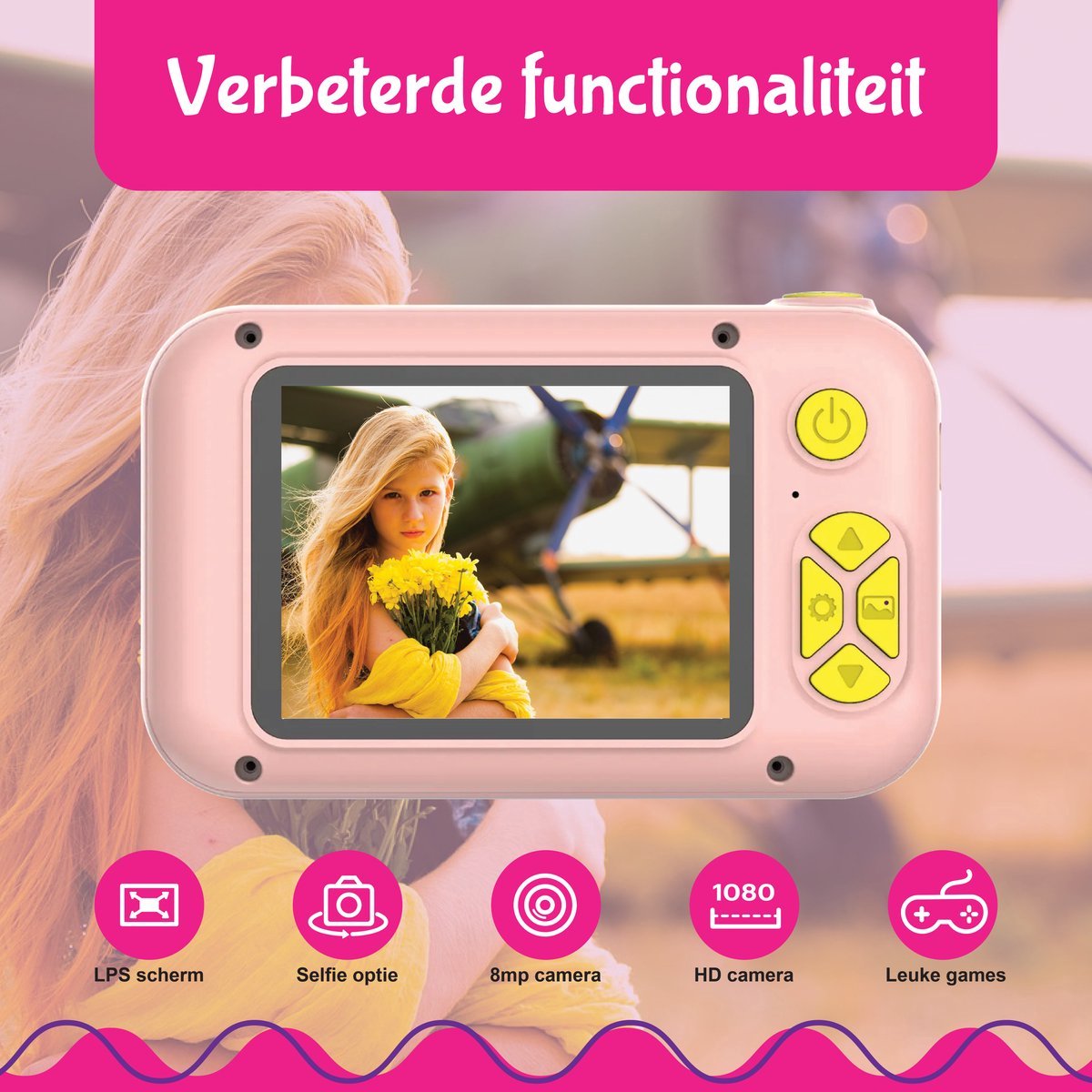 Ilona® Digitale Kindercamera HD 1080p - Speelgoedcamera - 32GB micro sd kaart - Fototoestel Voor Kinderen - Roze — afbeelding 2