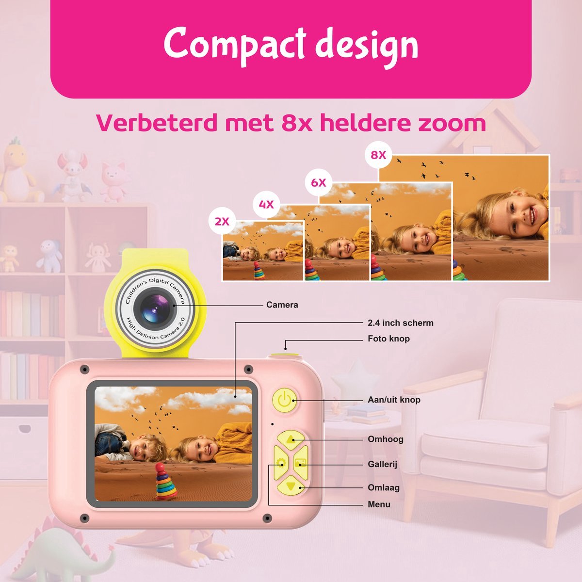 Ilona® Digitale Kindercamera HD 1080p - Speelgoedcamera - 32GB micro sd kaart - Fototoestel Voor Kinderen - Roze — afbeelding 7