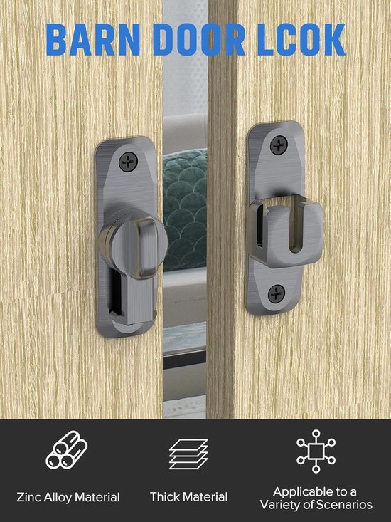 Schuifdeurslot, 90/180 graden beweegbaar deurslot, schuifdeurslot met twee installatiemethoden, schuifdeurslot en grendel voor schuur, badkamer, kast, raam, schuifdeur (B