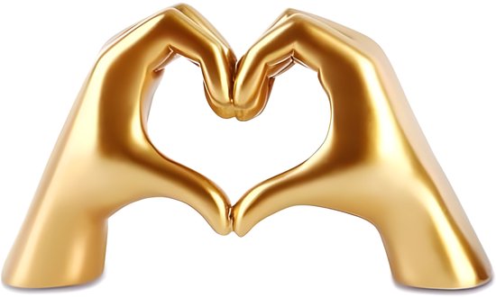 Gouden Hart-Handen Sculptuur van Hars - Luxe Plank & Boekenkast Decoratie, Glanzende Salontafel Decor, Modern Woondecoratie, Verjaardag & Valentijnscadeau (Goud, Klein)