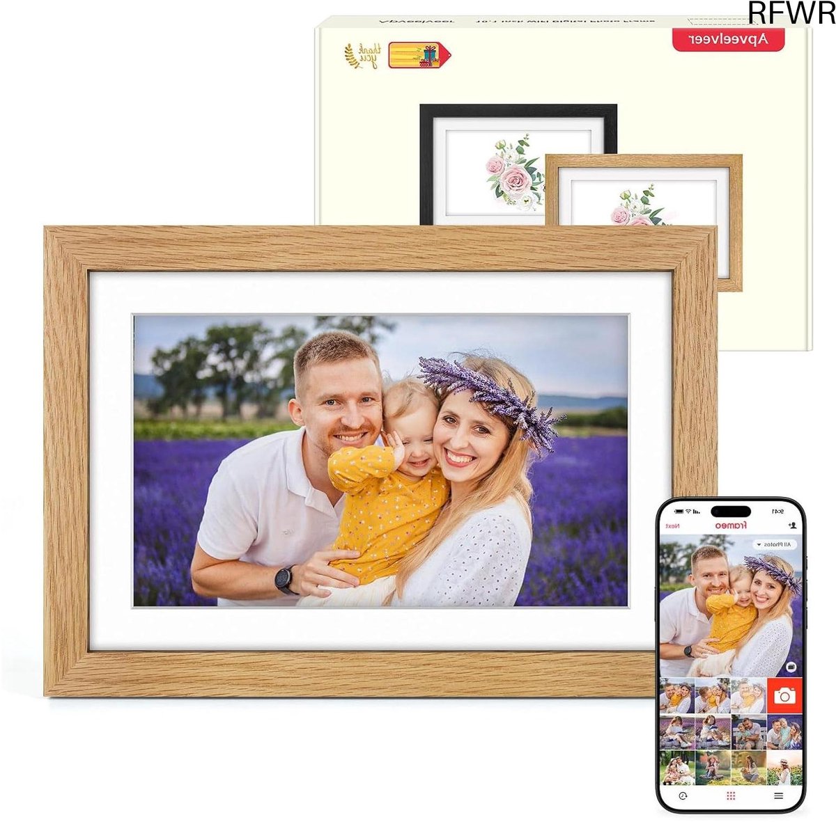 RFWR® Digitale Fotolijst WiFi Houten Frame 10.1 Inch